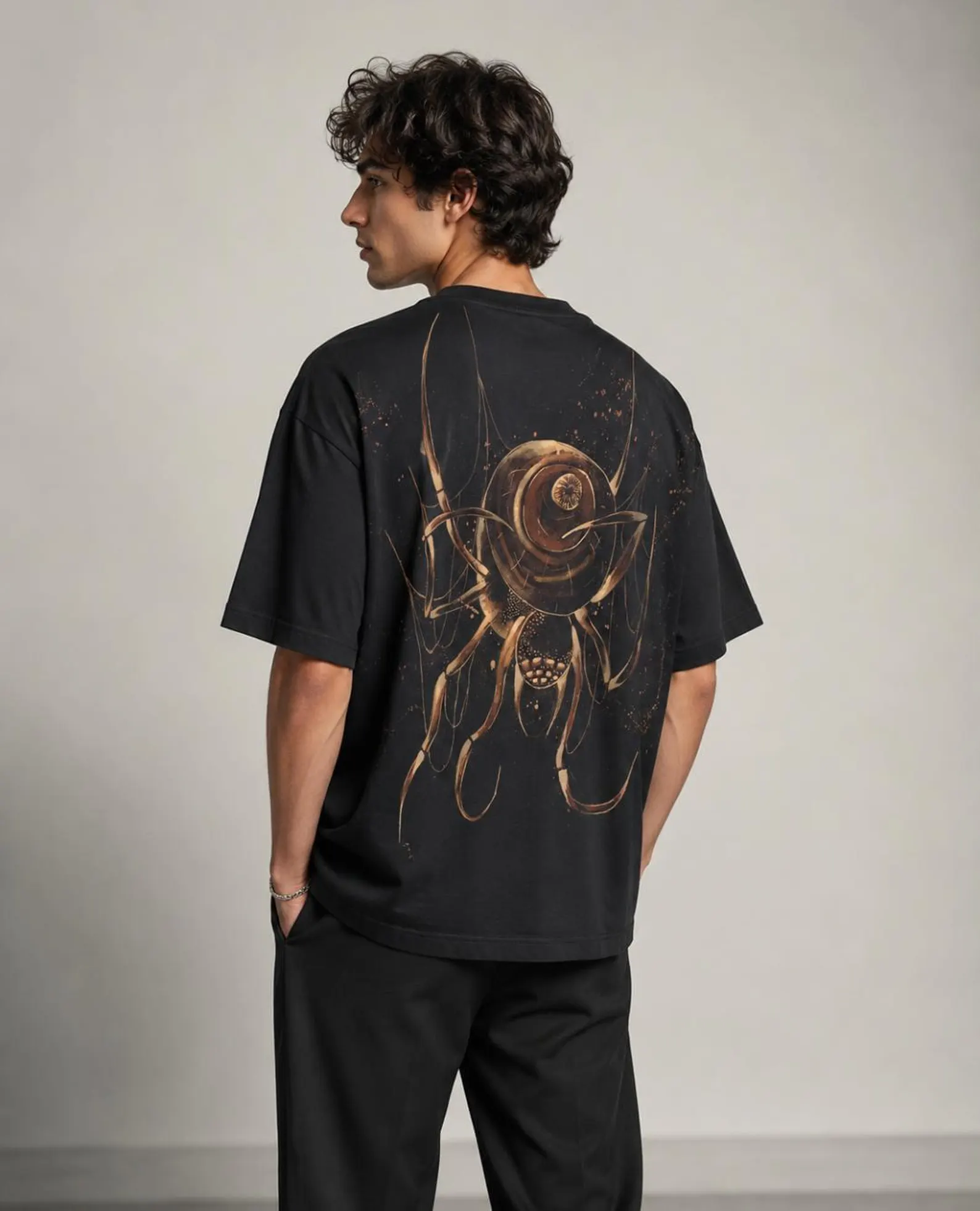 Bleach Art Oversized SPIDER T-Shirt | Unisex Premium Cotton Tee | Handmade Abstract Eye Shirt | Artisan Streetwear | Wearable Art Back Print